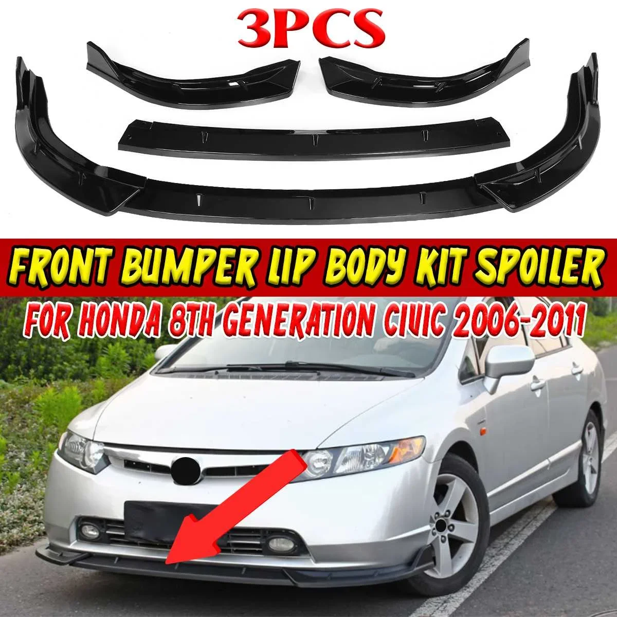 

New Car Front Bumper Lip Spoiler Splitter Surround Molding Cover Trim Body Kit For Honda For Civic 8th Generation 2006-2011