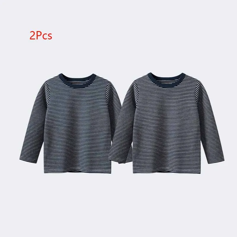 2Pcs Boys Striped T-Shirt Children Long-Sleeved Round Neck Blouse Spring New Tops Kids Cotton Bottoming Shirt Autumn Clothes