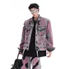FEWQ Hole Torn Denim Men's Street Jacket Denim Suit 2024 Tie Dye Design Turn-down Collar Long Sleeve Male Sets Fashion 24E1516 2