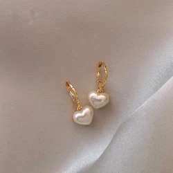 Elegant Pearl Heart Pendant Earrings - Timeless Fashion Jewelry (Gold - color)