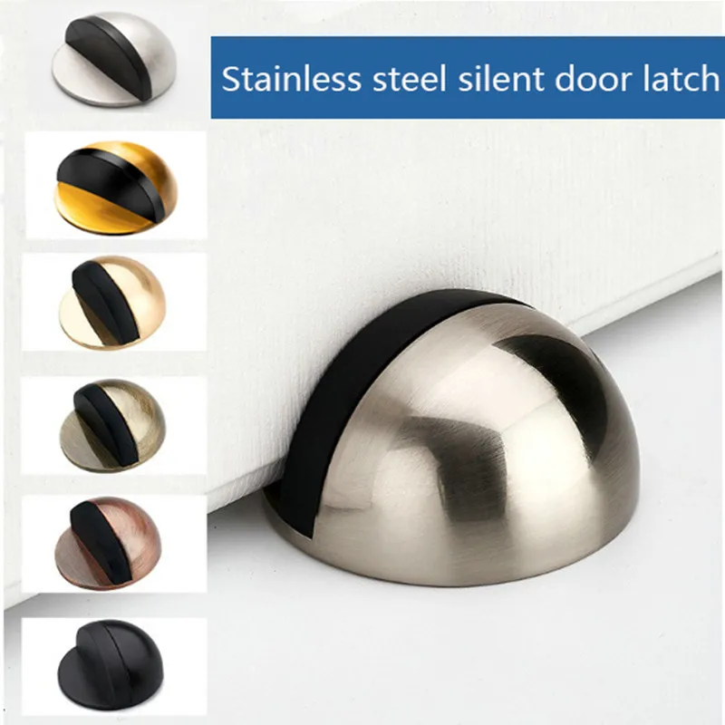 Stainless Steel 304 Half Moon Floor Mounted Nail-free Door Stops anti-collision Hidden non punched stickers oval solid door kit