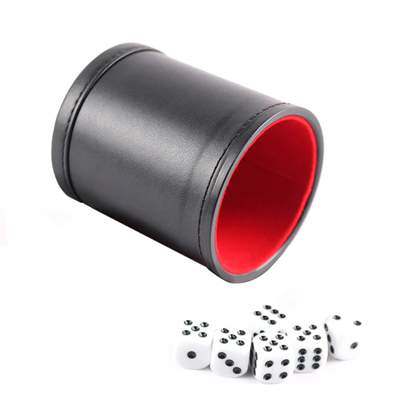 Dice Roller Double Layer Dice Cups Black Pu Leather Red Flannel Dice
