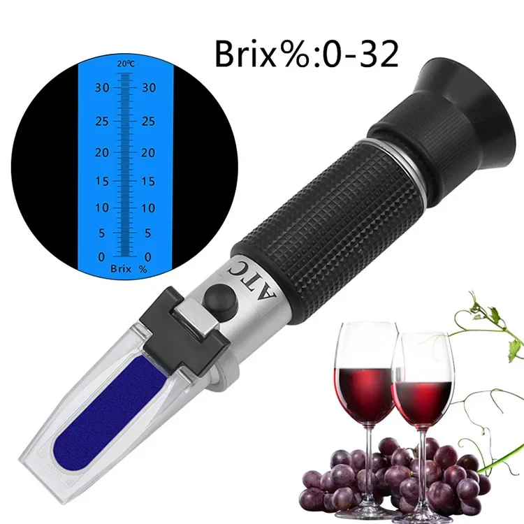 

Handheld Refractometer sugar concentration meter densimeter 0-32% Brix Saccharimeter Sugar Tester Fruits Grapes ATC