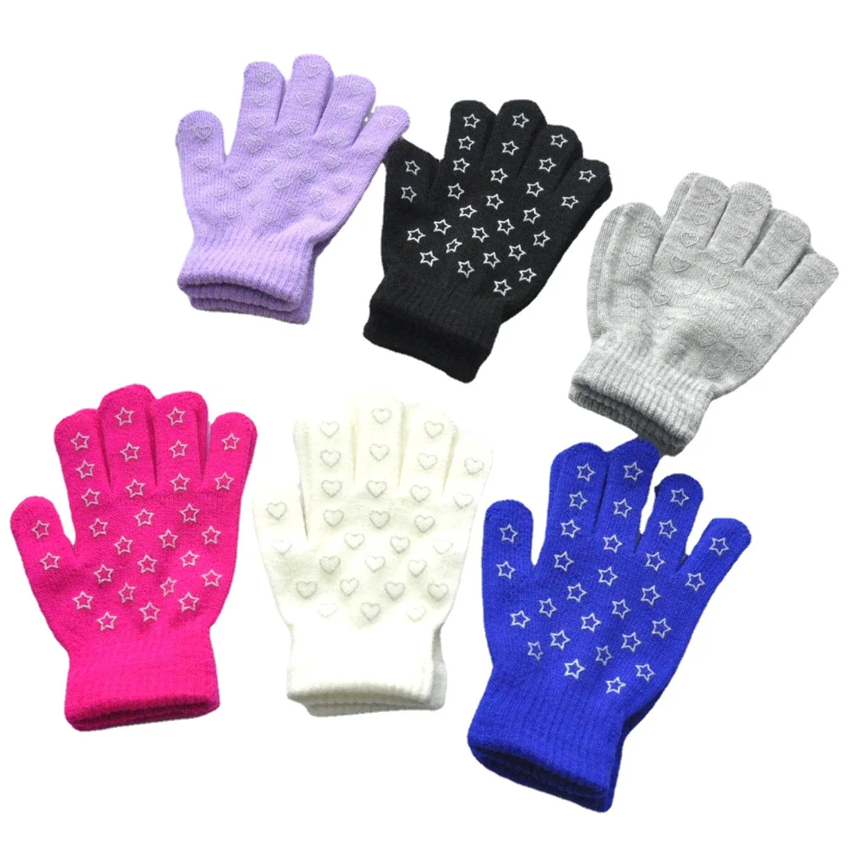 New Winter Star Knitted Warm Gloves For 5-11Y Children Student Solid Knitting Full Finger Mittens Cute Hand Warmer Gloves