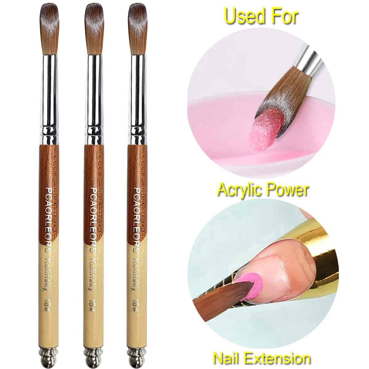 UsiDaer Acrylic Nail Brush Kolinsky, Wooden Handle And Natural Hair Crystal, Carving Tool With Metal End For Nail Art Drawing