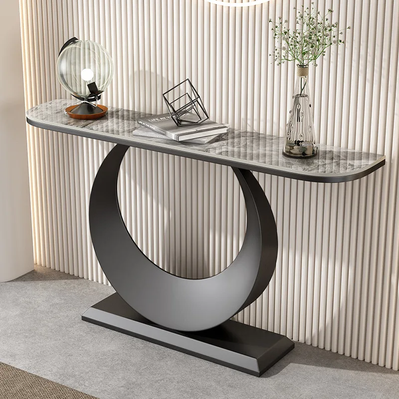 

Italian Light Luxury Stone Plate Console Half round Cabinet Modern Minimalist Wall-Mounted Console Tables Side View Table