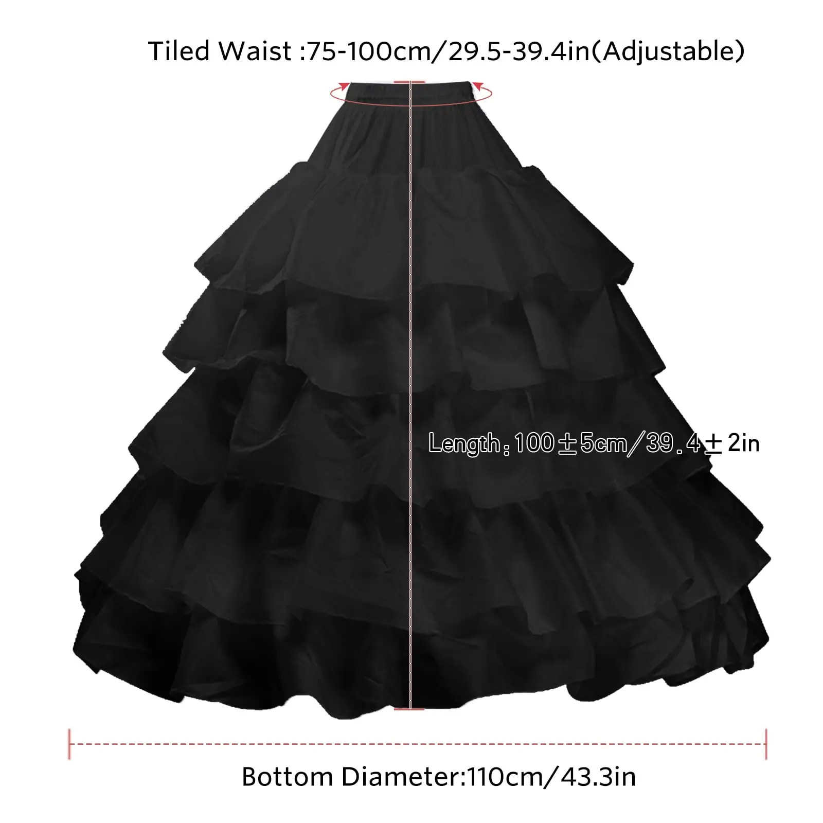 Crinoline Petticoat 5 Hoop Ball Gown Skirt Slips Long Underskirt for Wedding Bridal Dres
