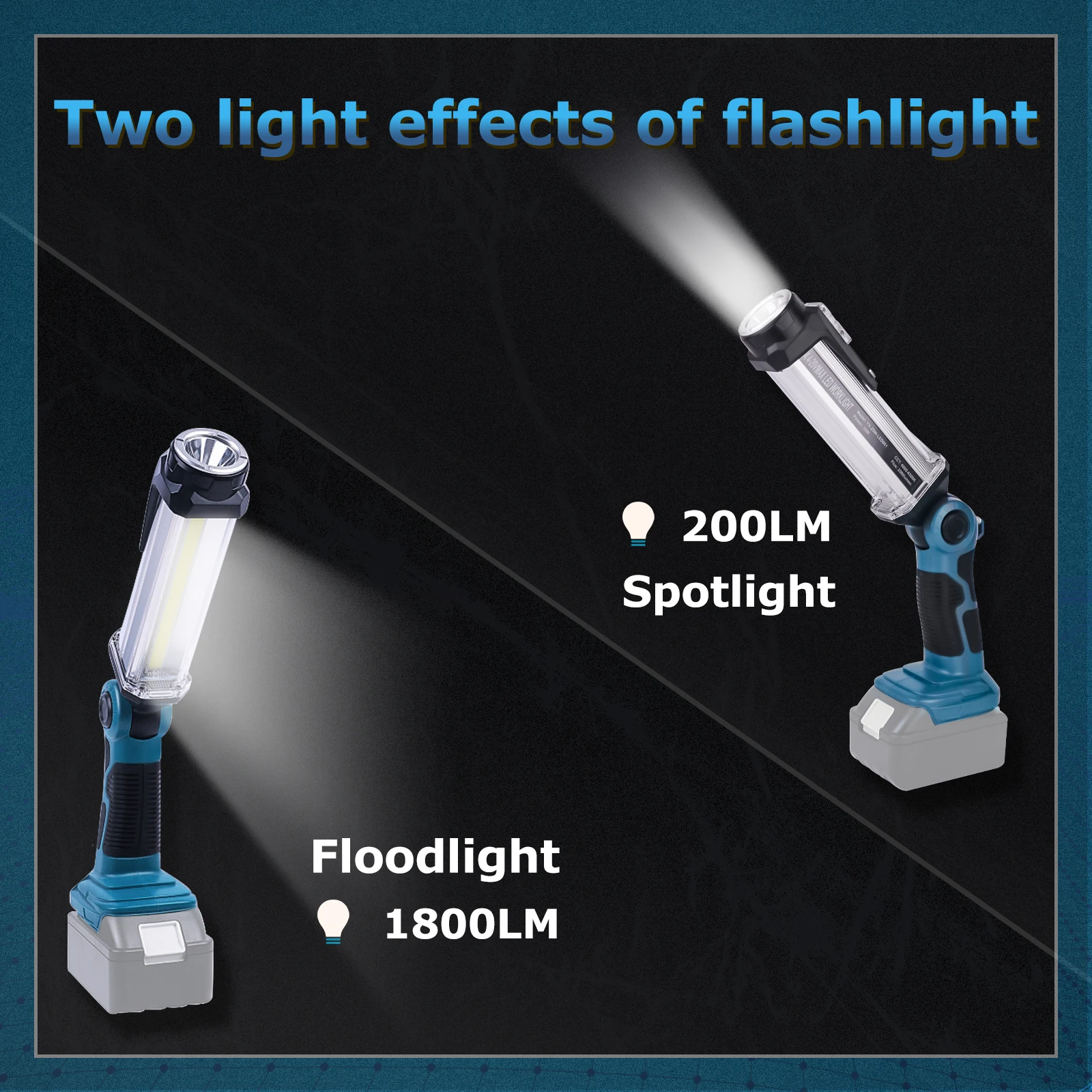 2000LM Cordless LED Work Light For Makita 18V Battery Outdoor Flashlight Portable Camping Lanterns with Hook (No Battery)