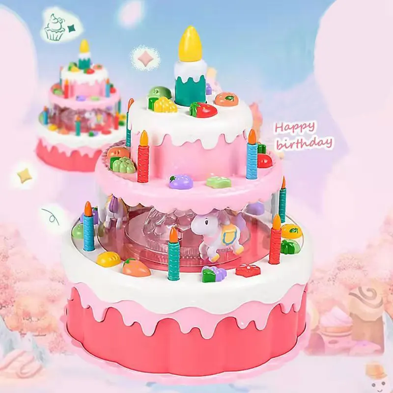 Mini Size Electric Carousel Birthday Cake Toy With Music Rotating Play House Toy Children Birthday Cake Educational Toys Kid Gif 5