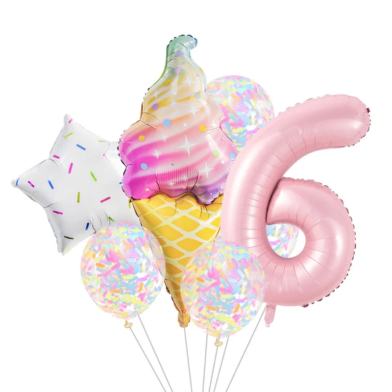 8-teiliges Donut-Eiscreme-Stern-Ballon-Set aus buntem Papier, Konfetti-Ballon-Set für Babyparty, Mädchen-Donut-Geburtstagsparty-Dekorationen – Detail 7