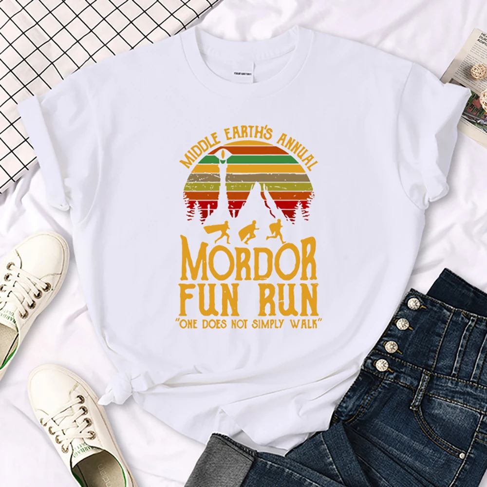Middle Earth'S Annual Mordor Fun Run Print T-Shirt Essential Creativity Tshirts Trend Round Neck T-Shirts Hip Hop Trend T-Shirts