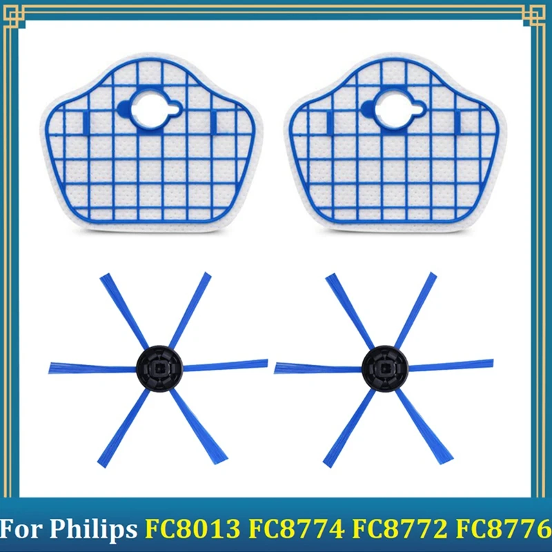 

4 PCS Replacement Parts Kit For FC8013 FC8774 FC8772 FC8776 Vacuum Cleaner Side Brushes Filter Screens