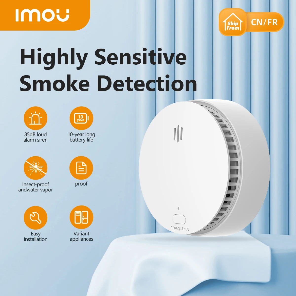IMOU Standalone Smoke Alarm with 10 Year Lithium Battery Operated 85DB Buzzer Insect Water Wapor Proof | smoke alarm