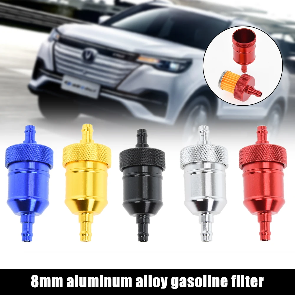 

Universal 8mm Petrol Gas Fuel Filter Cleaner CNC Aluminium For Car Motorcycle Pit Dirt Bike ATV Quad Inline Oil Gas Fuel Filter