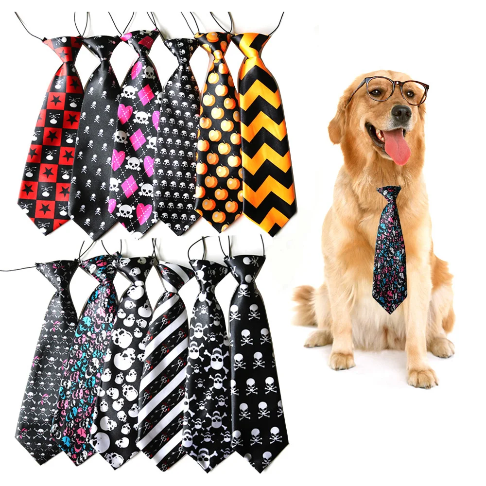 30PC/Lot Skull Pattern Dog Ties Large Dog Neckties Halloween Pet