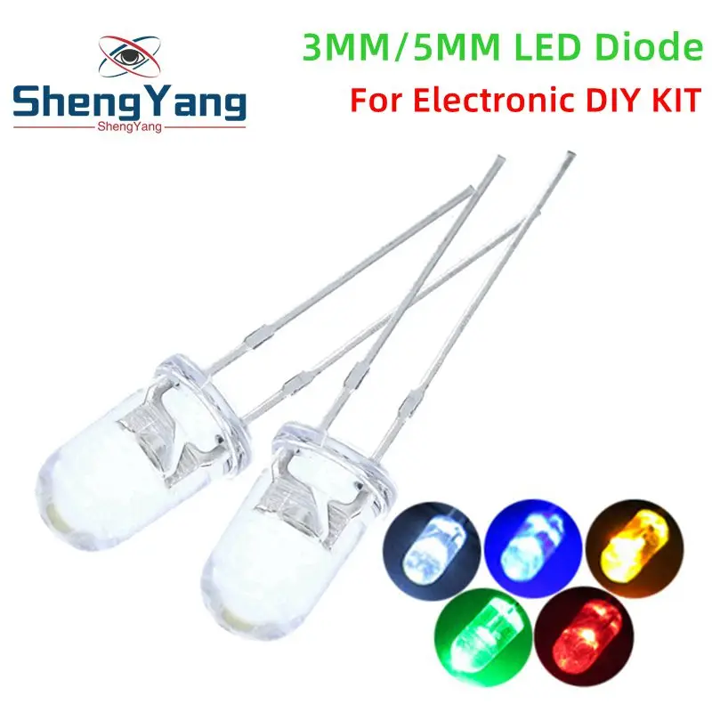 10/20/100PCS Led Bulb Transparent Round 3MM 5MM Super Bright Water Clear Green Red White Yellow Blue Light Emitting Diode