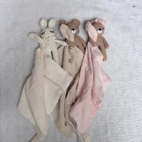 Handmade Baby Cotton Muslin Comfortable Blanket Cute Cat Doll For Infant Kids Sleep Appease Towel Rabbit Bear Saliva Scarf 2