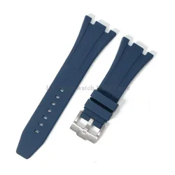 Rubber Waterproof Wristband with Metal Buckle - 30mm (Blue - Silver)