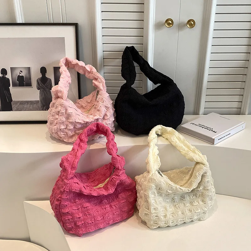 

Korea Style Cloud Bag Quited Pleated Top Handle Bags Nylon Crossbody Shoulder Small Bags For Womens Padded Summer Tote Bags