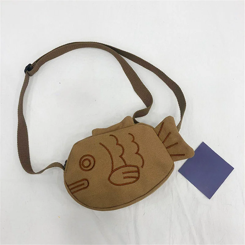 

Cartoon Cute Fish Canvas Shoulder Bags Fashion Embroidery Women Children Bag Messenger Bag Female Coin Purse Kids Crossbody Bag