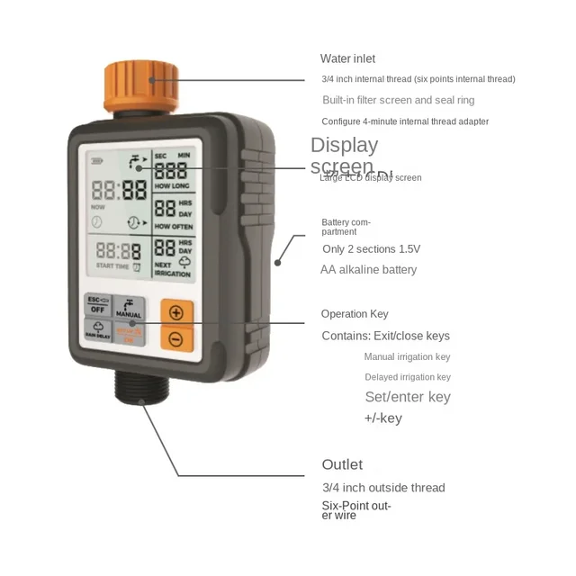 Automatic Garden Watering Timer Large Screen Display Irrigation Contronller Battery Operated Waterproof Digital Timer 3