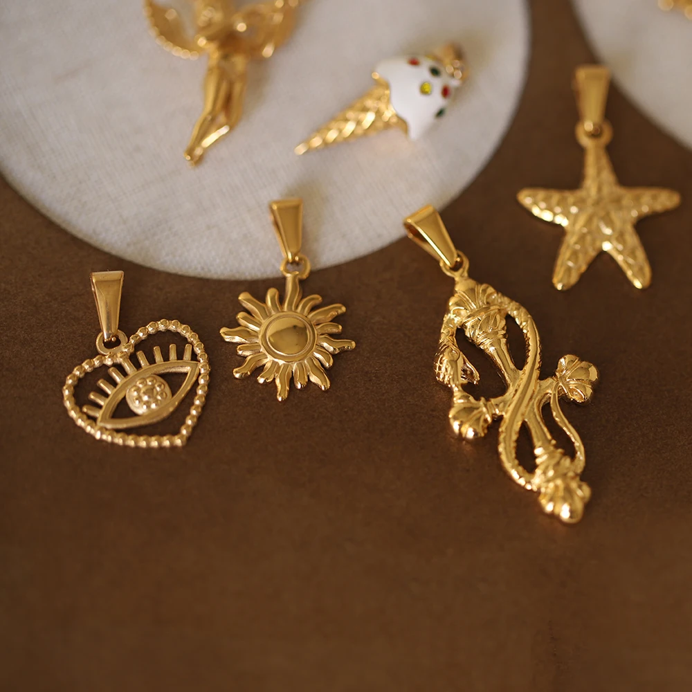 MODAGIRL 18K Gold Plated Titanium Steel Ice Cream Sun Plane Starfish Heart Cross Wing Charms Pendants Necklace Jewelry Wholesale 4