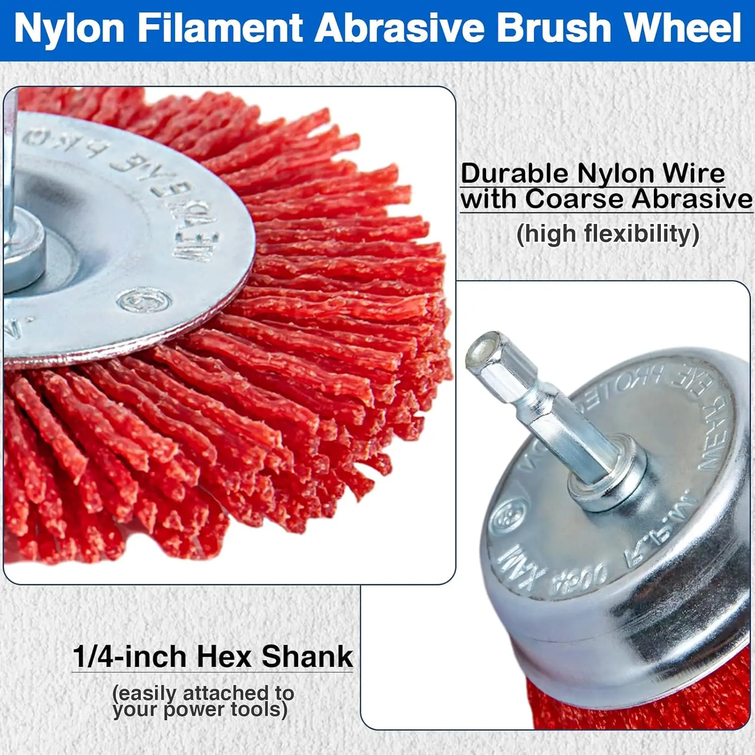 Versatile Nylon Abrasive Wheel Brush with 1/4 Shank for Rust, Corrosion, and Paint Removal