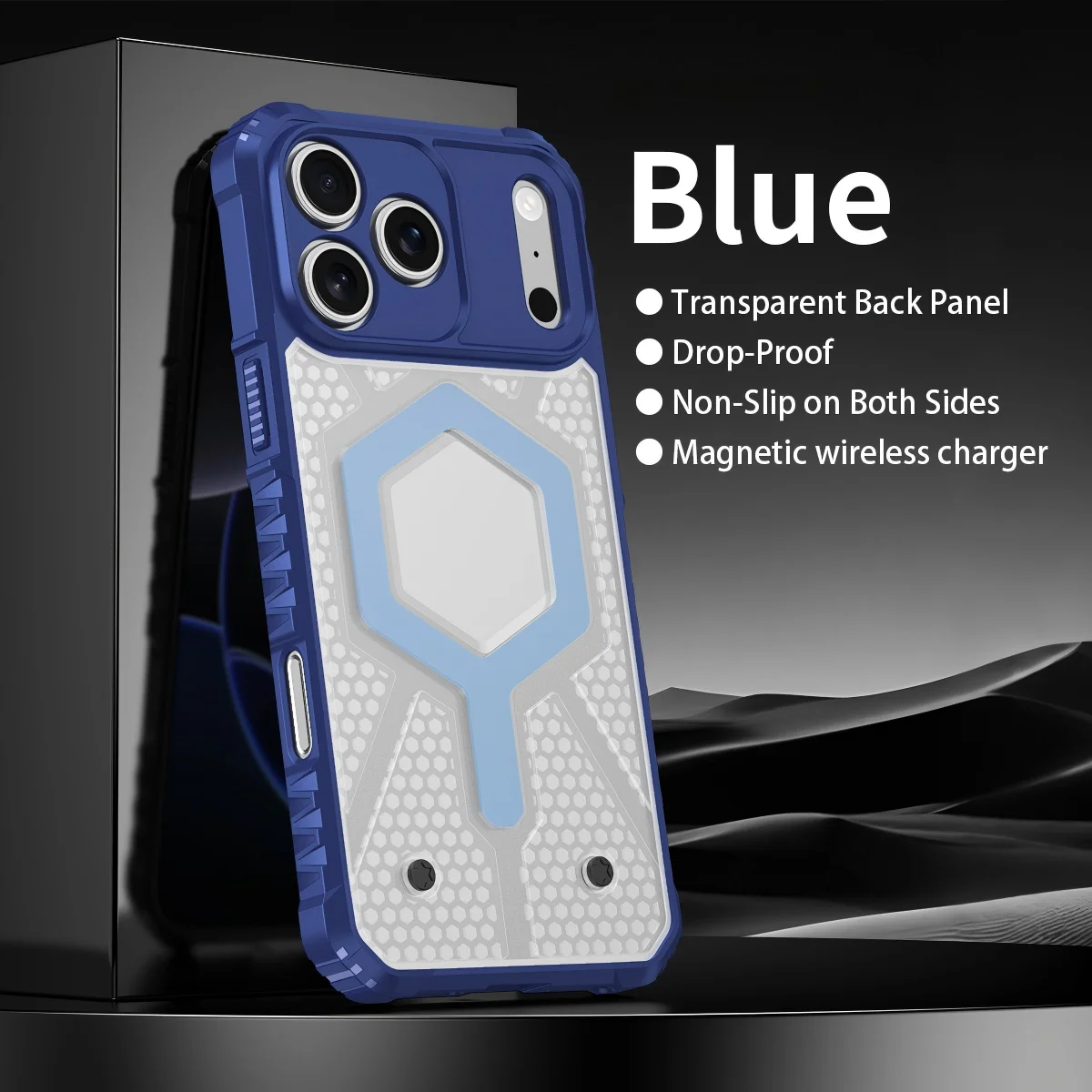 Heavy Duty Anti-Slip Transparent Magnetic Phone Case with Wireless Charging Support