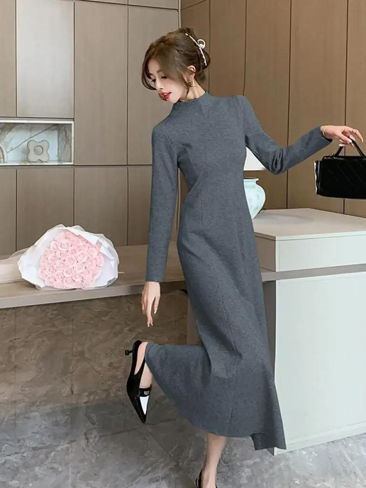 Solid Knitted Sweater Dresses For Women Party Clothing Half