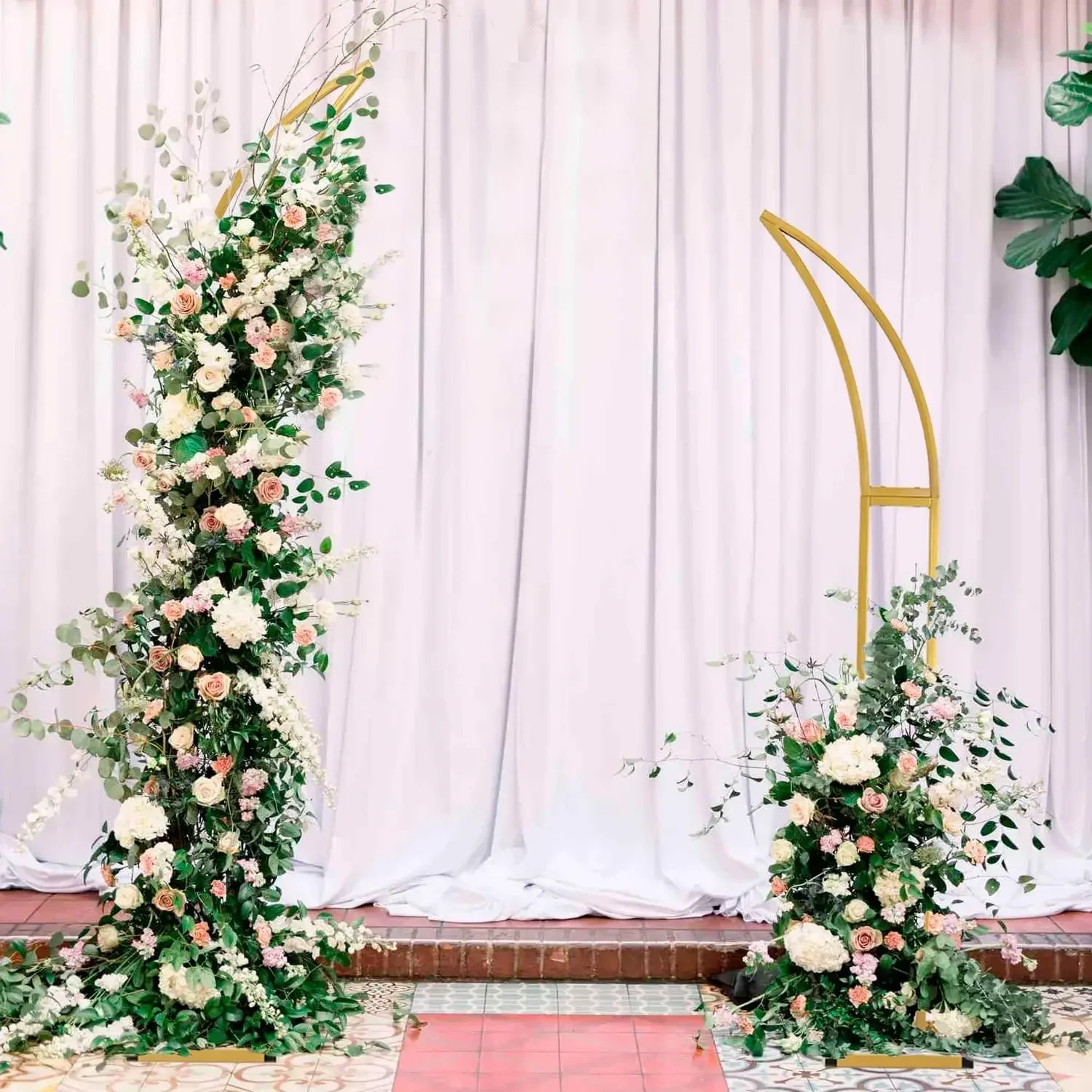 4pcs Curved Wedding Arch Balloon Backdrop Stand for Ceremony Birthday Party Metal Arch Stand (5.9ft 6.9ft)