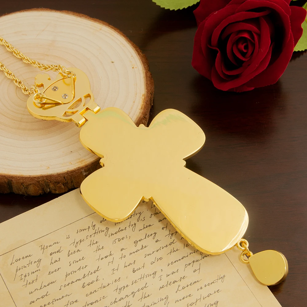 Pectoral Cross Necklace Christ Pendant Jesus Crucifix Sculpture Gold Cross Necklace Orthodox Cross Pendant For Priest Churche Wedding Funeral