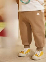 CUTEPANDA'S No-Bone Casual Sports Pants for Babies Girls Spring Autumn Cotton Blend Fabric mid Waist Elastic Belt