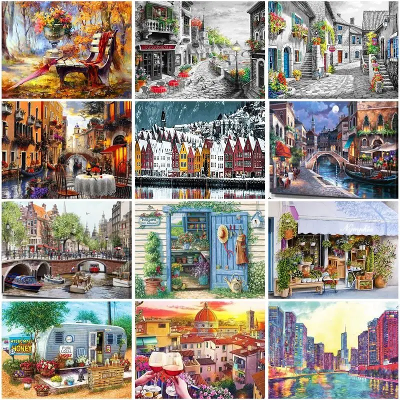 CHENISTORY DIY Paint By Number House Landscape Pictures By Number Drawing On Canvas HandPainted Art Gift Kit Home Decor