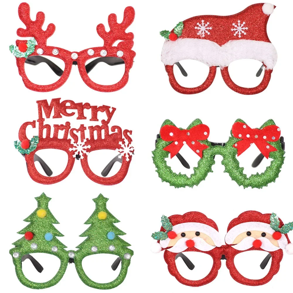 2pcs Christmas Party Decoration Glasses for Adults and Children Taking Photos Deer Antlers Snowman Trees Bow Glasses Festive
