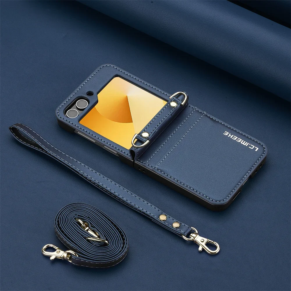 Crossbody Wallet Case with Card Holder and Hand Strap - Leather Cover