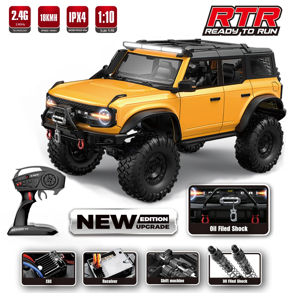 1/10 RC카 4륜구동 RTR HB R1001 호스 풀 스케일 LED 2.4G 전동 무선 조종 락 버기 오프로드 자동차 장난감 남자아이 선물