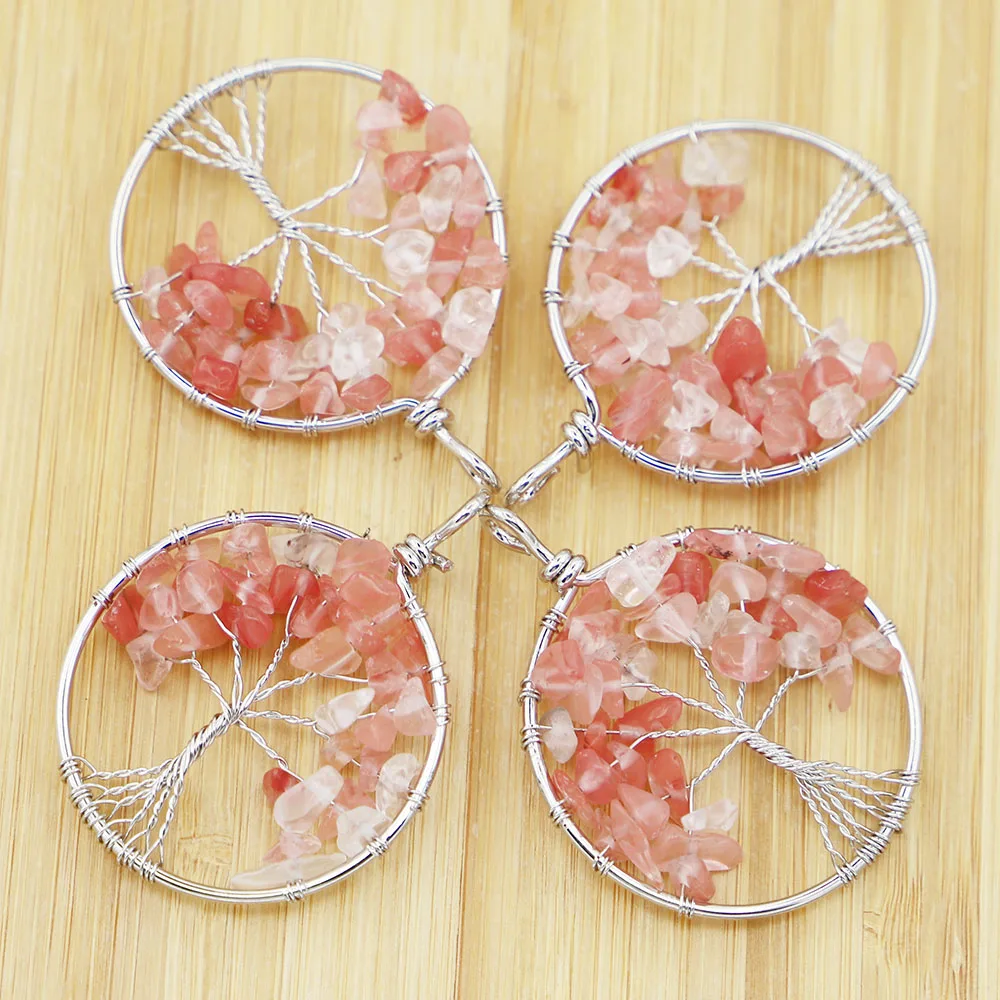40MM Natural Stone Tree Of Life Handmade Wire Wrapped Pendant Charms Diy Fashion Making Jewelry Wholesale12Pcs/Lot Free Shipping