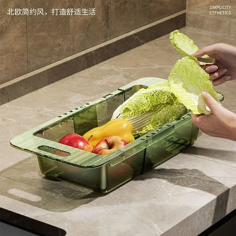 Kitchen telescopic drain rack vegetable sink drain basket household plastic sink filter basket pool vegetable rack