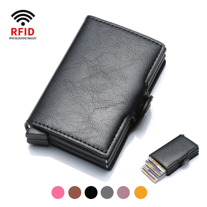 Sleek Anti-Theft RFID Wallet – Metal Credit Card Holder with PU Leather