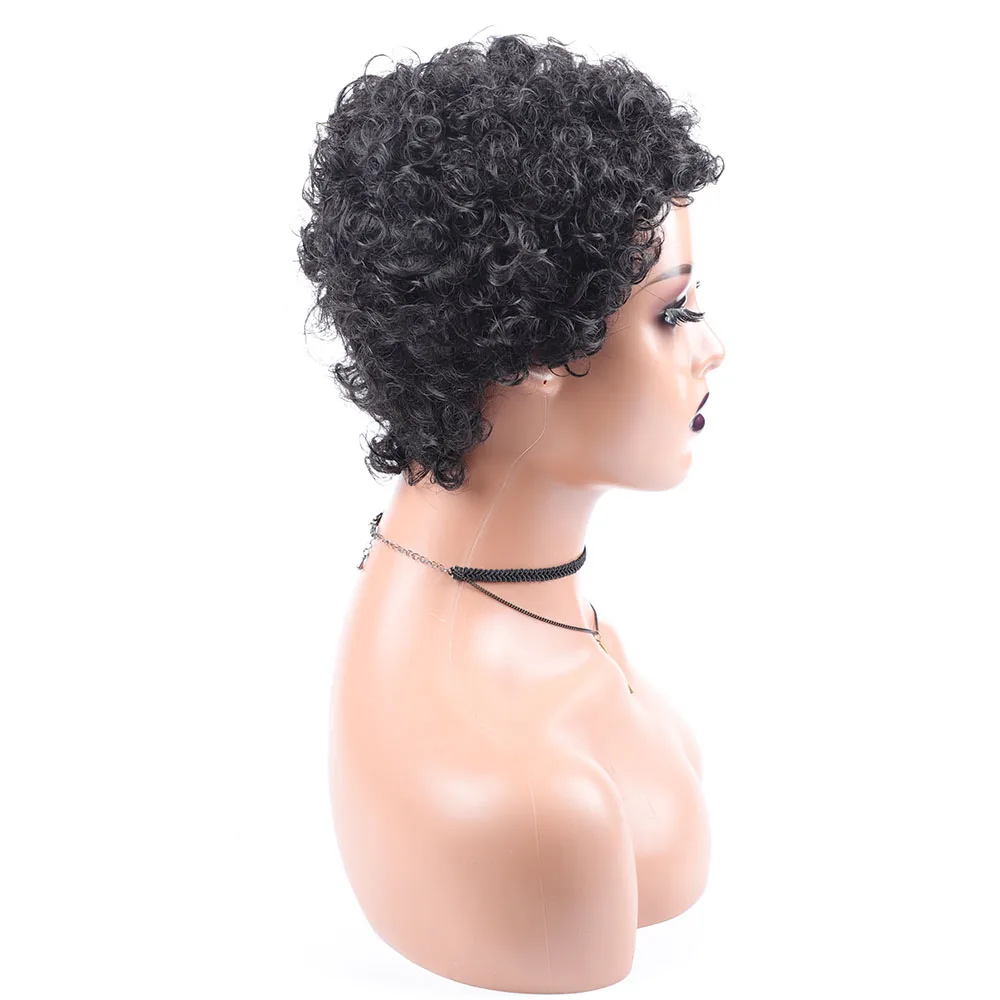 Parrucche corte Afro ricci per capelli umani per donne nere acconciature corte parrucche Pixie Cut con capelli sottili parrucche per capelli biondi neri