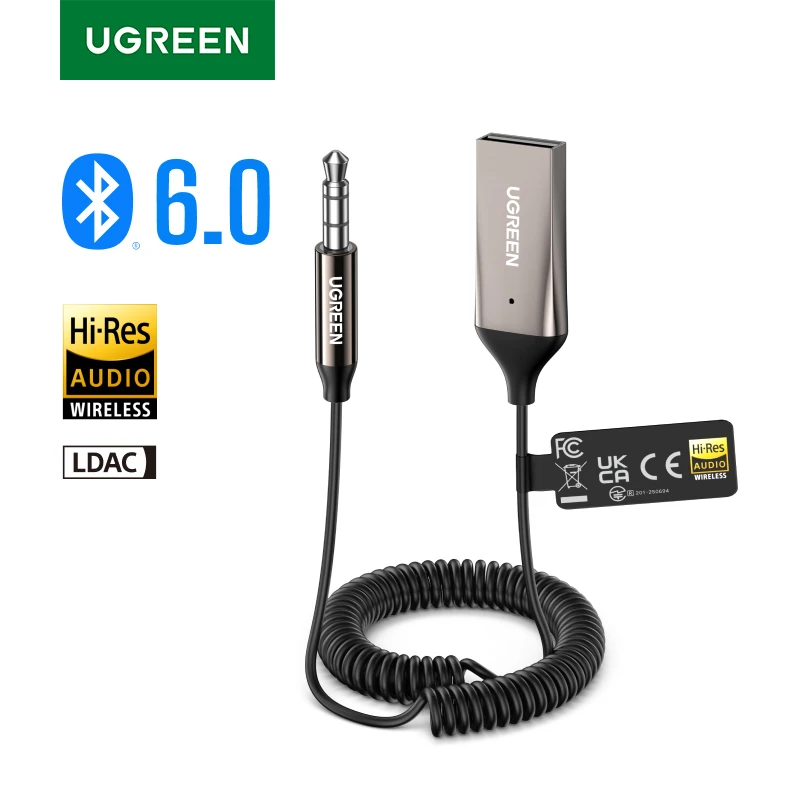 Uגרין uletooth 5.3 המכונית האלחוטית Bluetooth usb כדי 3.5 מ "מ שקע אודיו אלחוטי מתאם עבור רמקול המכונית