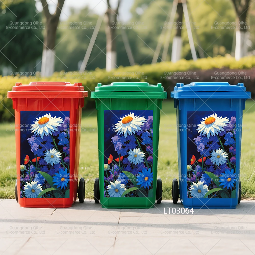 Flower Pattern Wheelie Bin Stickers Daisy Lavender Design Self-Adhesive ...