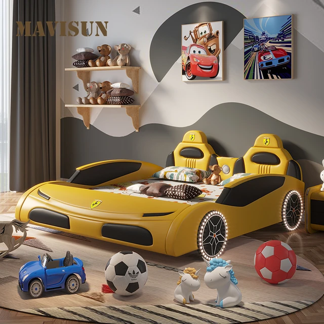 Cama de madera maciza con forma de coche para niños, muebles de dormitorio  modernos, barreras de seguridad más altas, cama creativa para niños de 3 a  16 años - AliExpress