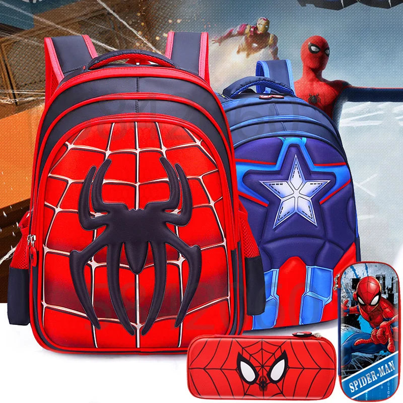 

Children 3d School Bag Spiderman Backpacks Pencil Case Super Heroes Load-reducing Student Bag Backpack Kids Travel Bag Gift