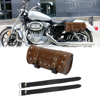 X Autohaux borsa per attrezzi da moto borse da manubrio borsa per bagagli da ciclismo borsa da viaggio in pelle PU impermeabile rotonda marrone 21X10,5 cm