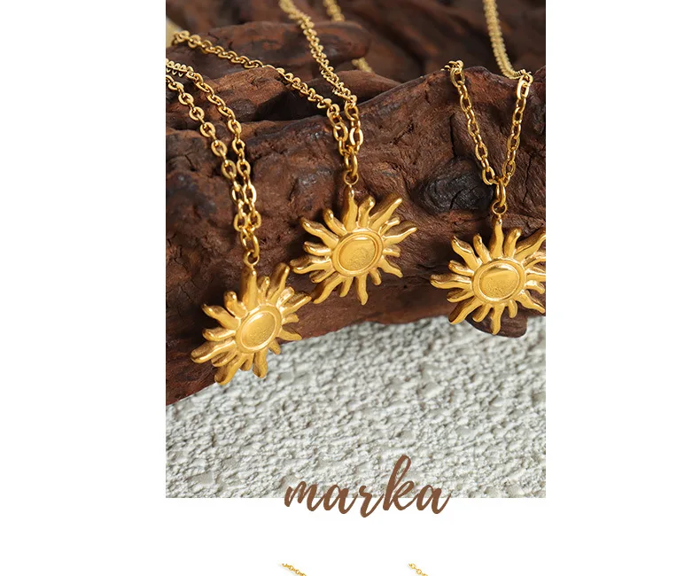 Marka Edelstahl vergoldete Halskette für Damen, modischer Sonnenanhänger, wasserdichter Schmuck, Mädchen-Halskette, mittelalterliche Accessoires – Detail 11