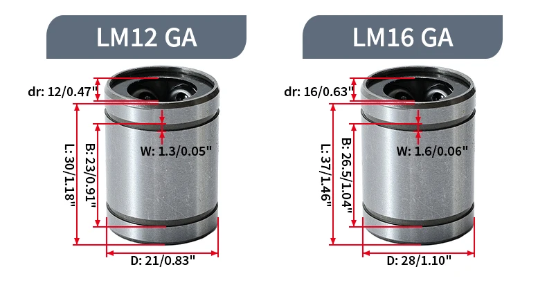 Hochtemperaturbeständiges Stahlkäfig-Linearbewegungslager LM8GA LM10GA LM12GA LM16GA LM20LGA LM25LGA LM30LGA LM35LGA LM40LGA – Detail 4