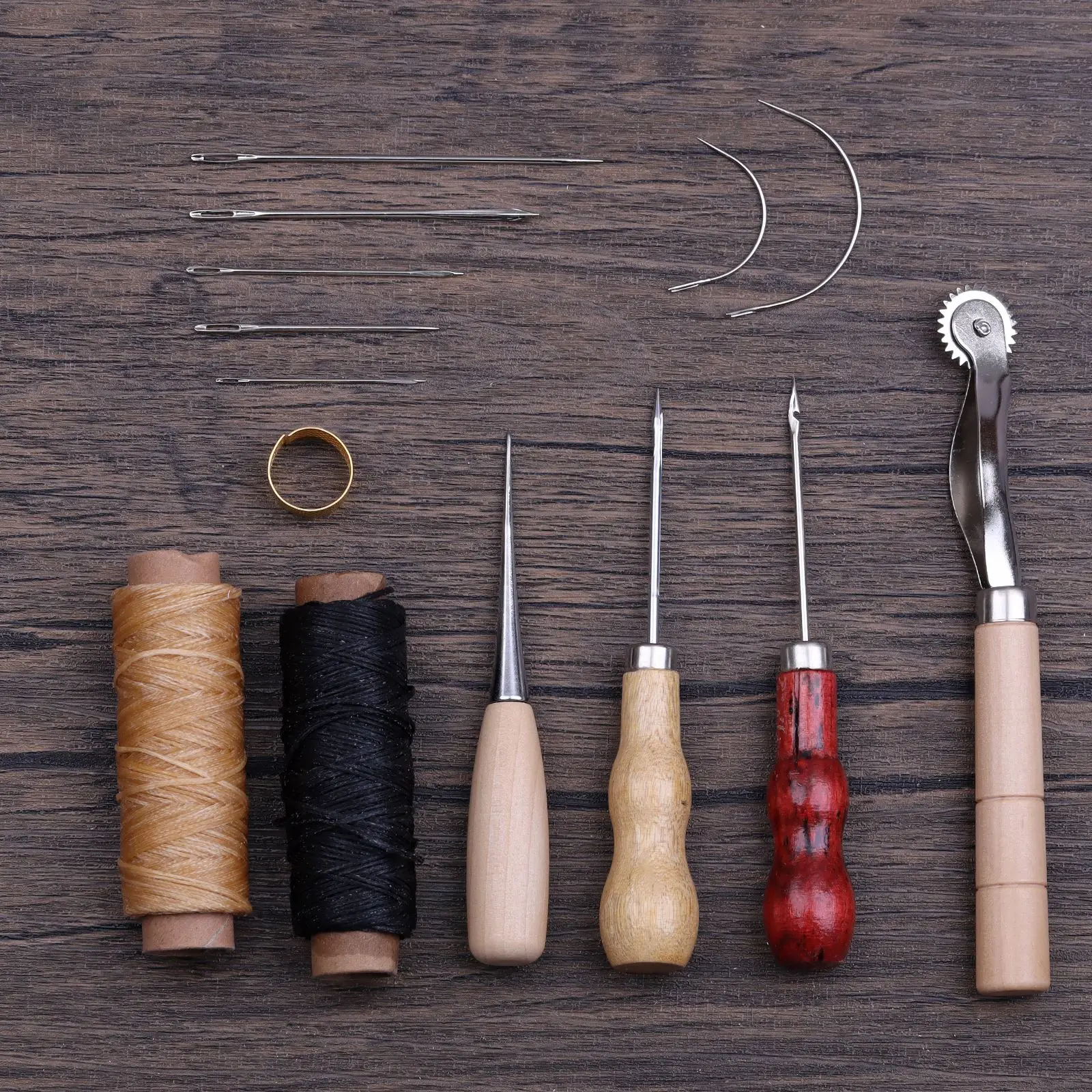 Kit de herramientas de costura de cuero con agujas de coser a mano, de  punzón dedal, hilo encerado para bricolaje, artesanía de cuero,  reparaciones de Zapatero