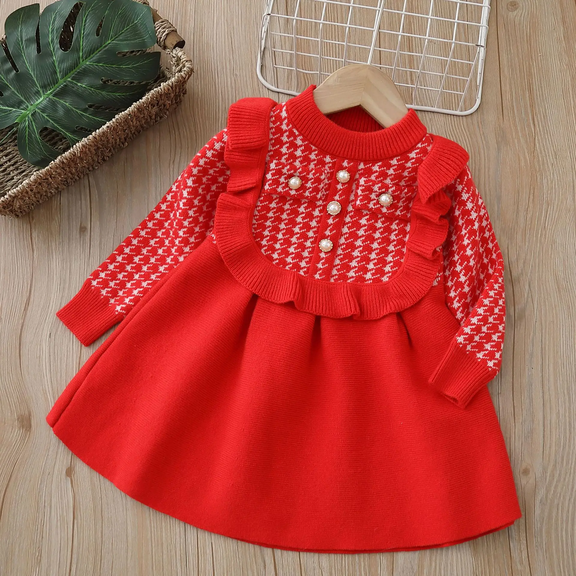 

Girls Dresses Autumn Winter Children Knitted Sweaters Dress For Baby Clothes 1 To 6 Years Old Kids Woolen Christmas Jersey 2024