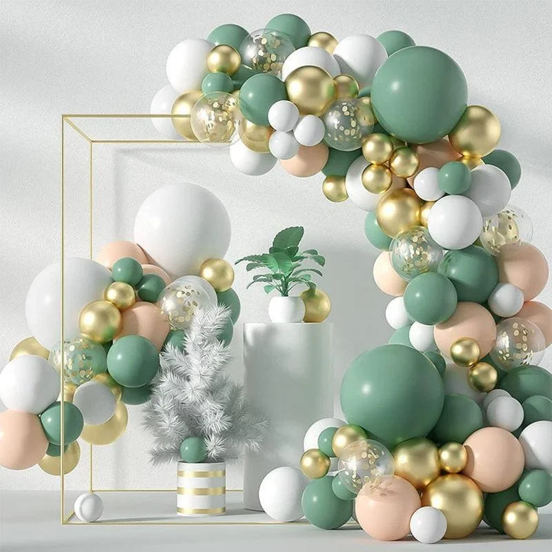 

117PCS Green Balloon Garland Arch Kit White Gold Confetti Retro Green Gold Metallic Latex Balloons Set for Party Decorations